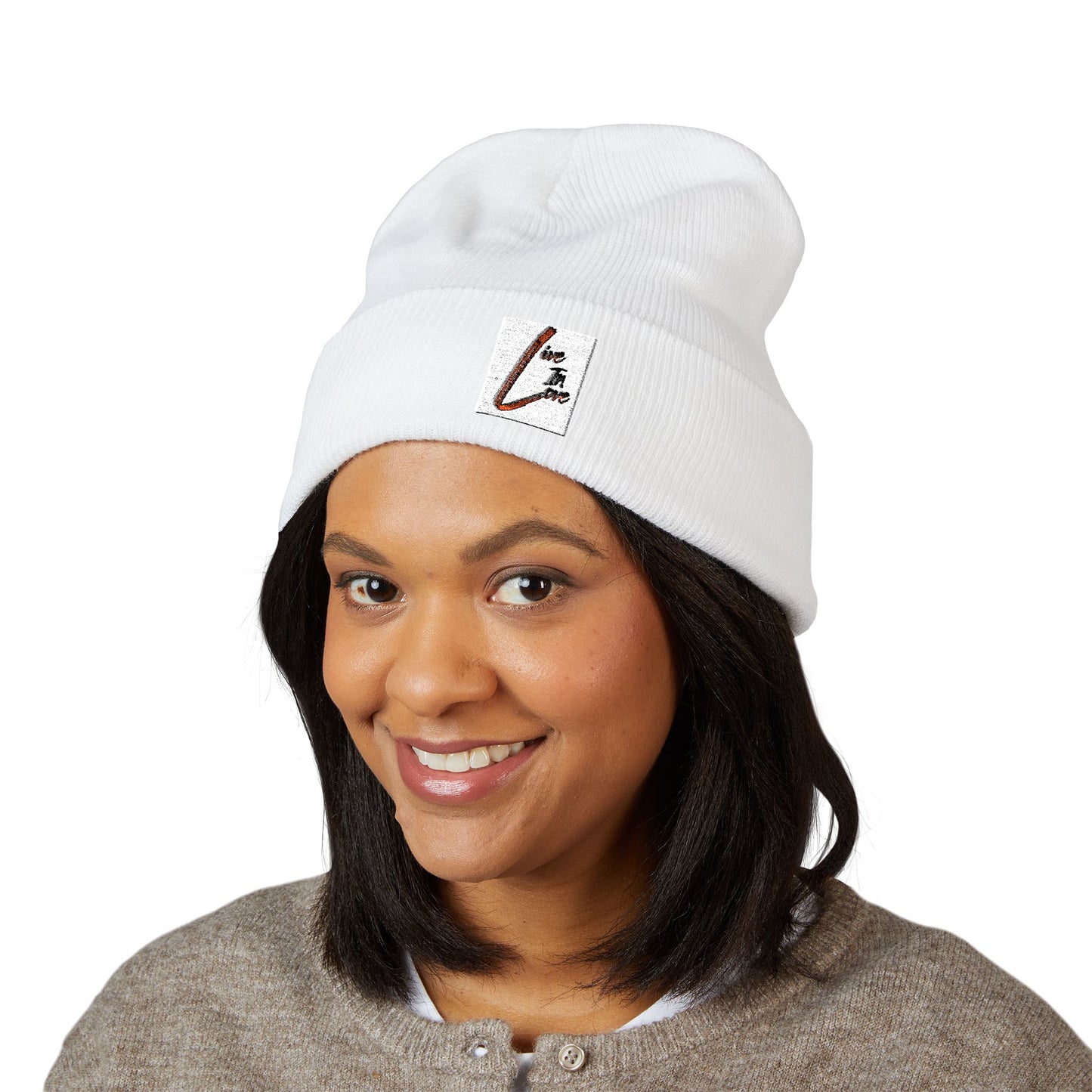 Embroidered Floral Script 'L' Cuffed Beanie — Cozy Monogram Winter Hat
