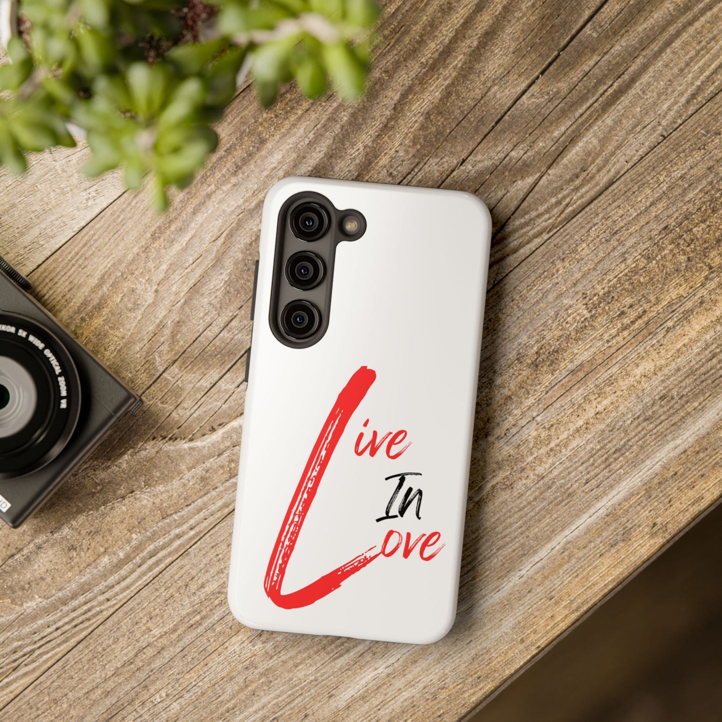 Live In Love Tough Phone Case — Red Brush Script Protective Cover