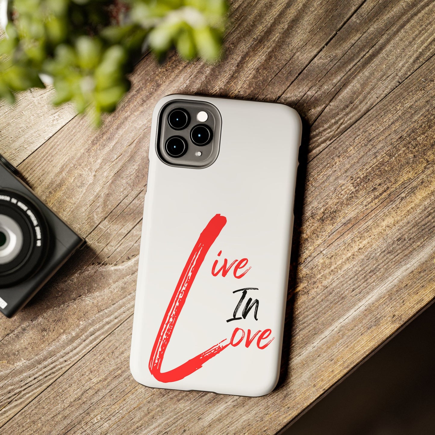 Live In Love Tough Phone Case — Red Brush Script Protective Cover