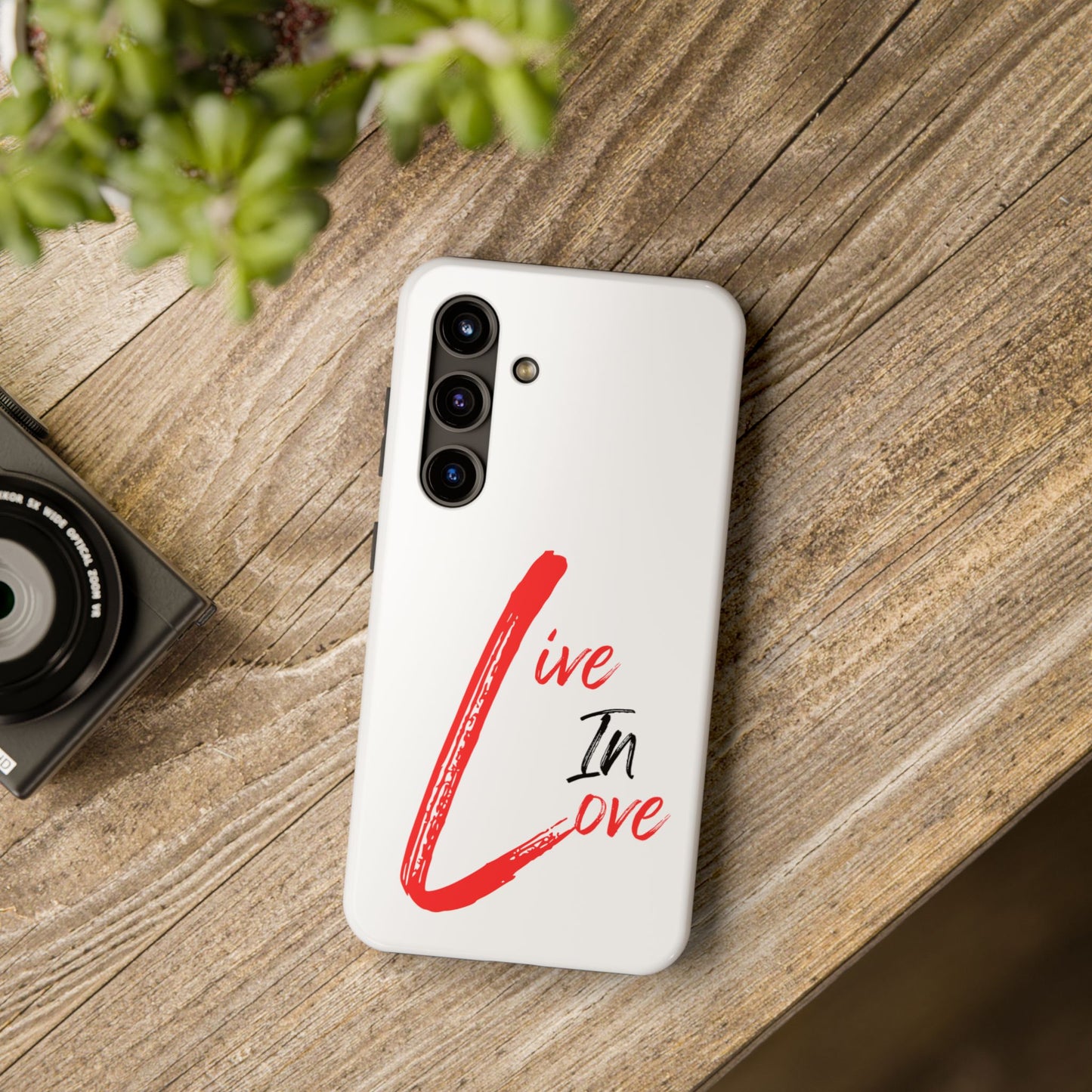 Live In Love Tough Phone Case — Red Brush Script Protective Cover