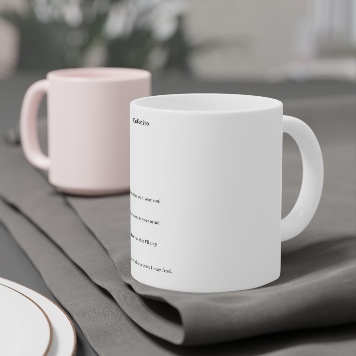 Cafecito Poetry Mug — Minimalist Ceramic Coffee Cup with 'Have coffee with your soul' Quote