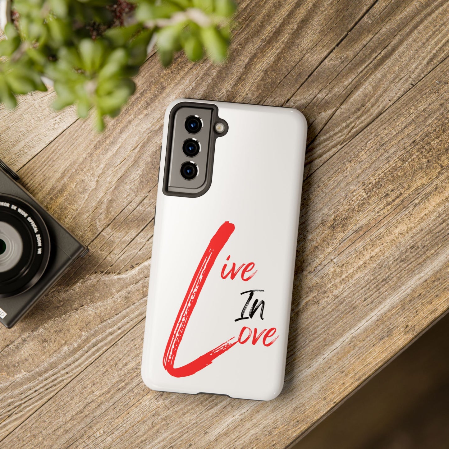 Live In Love Tough Phone Case — Red Brush Script Protective Cover