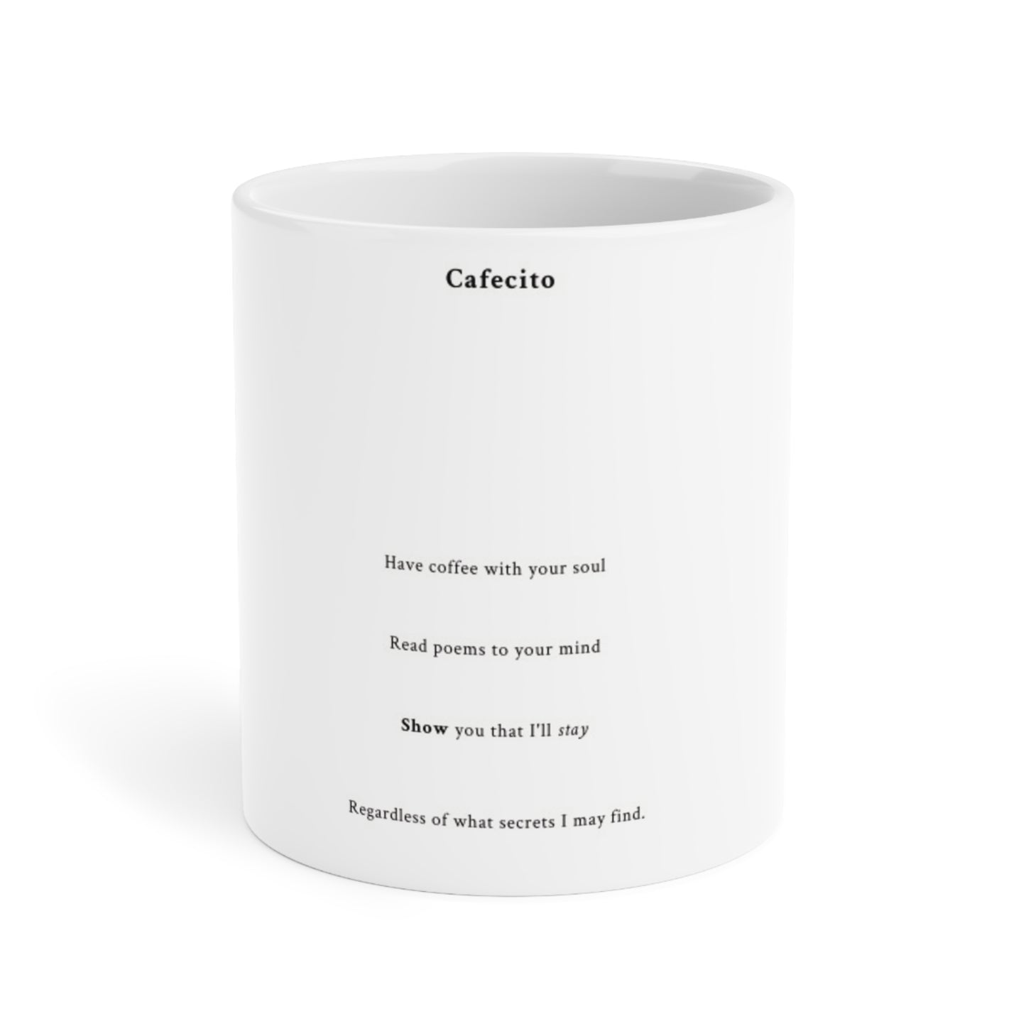 Cafecito Poetry Mug — Minimalist Ceramic Coffee Cup with 'Have coffee with your soul' Quote