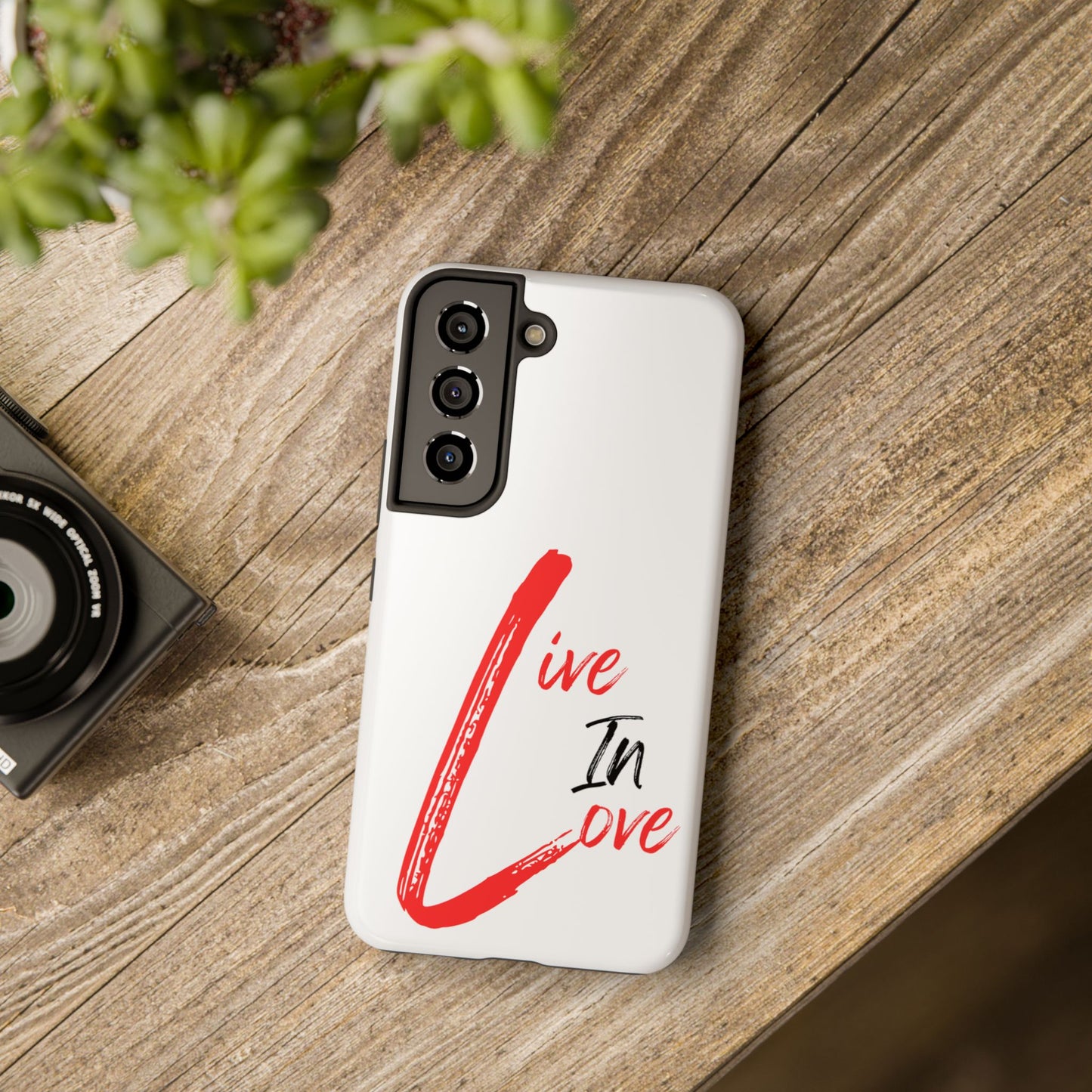 Live In Love Tough Phone Case — Red Brush Script Protective Cover