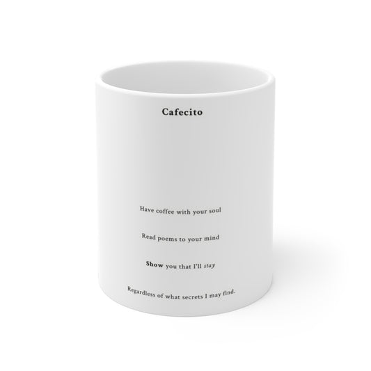Cafecito Poetry Mug — Minimalist Ceramic Coffee Cup with 'Have coffee with your soul' Quote