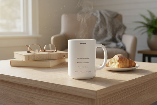 Cafecito Poetry Mug — Minimalist Ceramic Coffee Cup with 'Have coffee with your soul' Quote