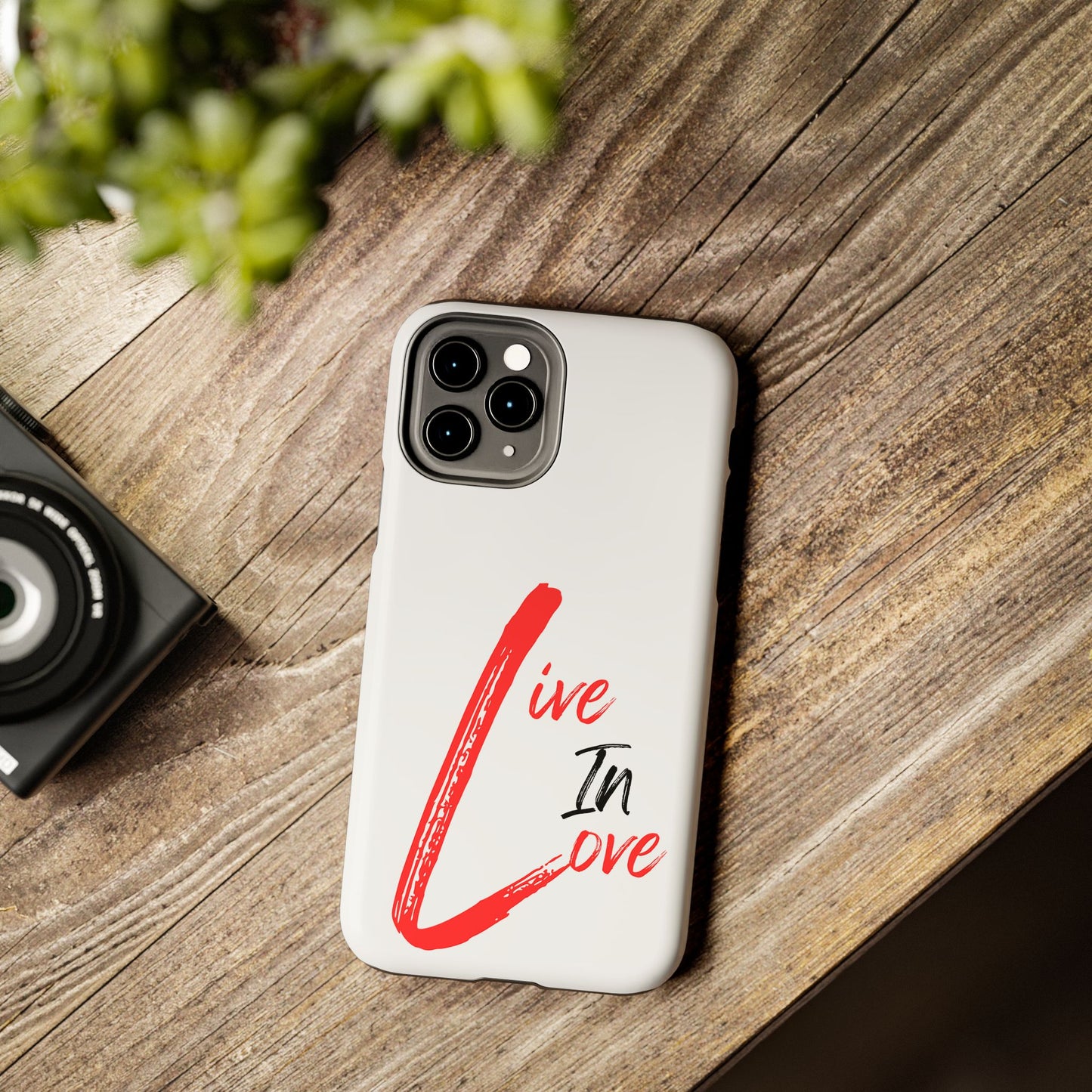 Live In Love Tough Phone Case — Red Brush Script Protective Cover